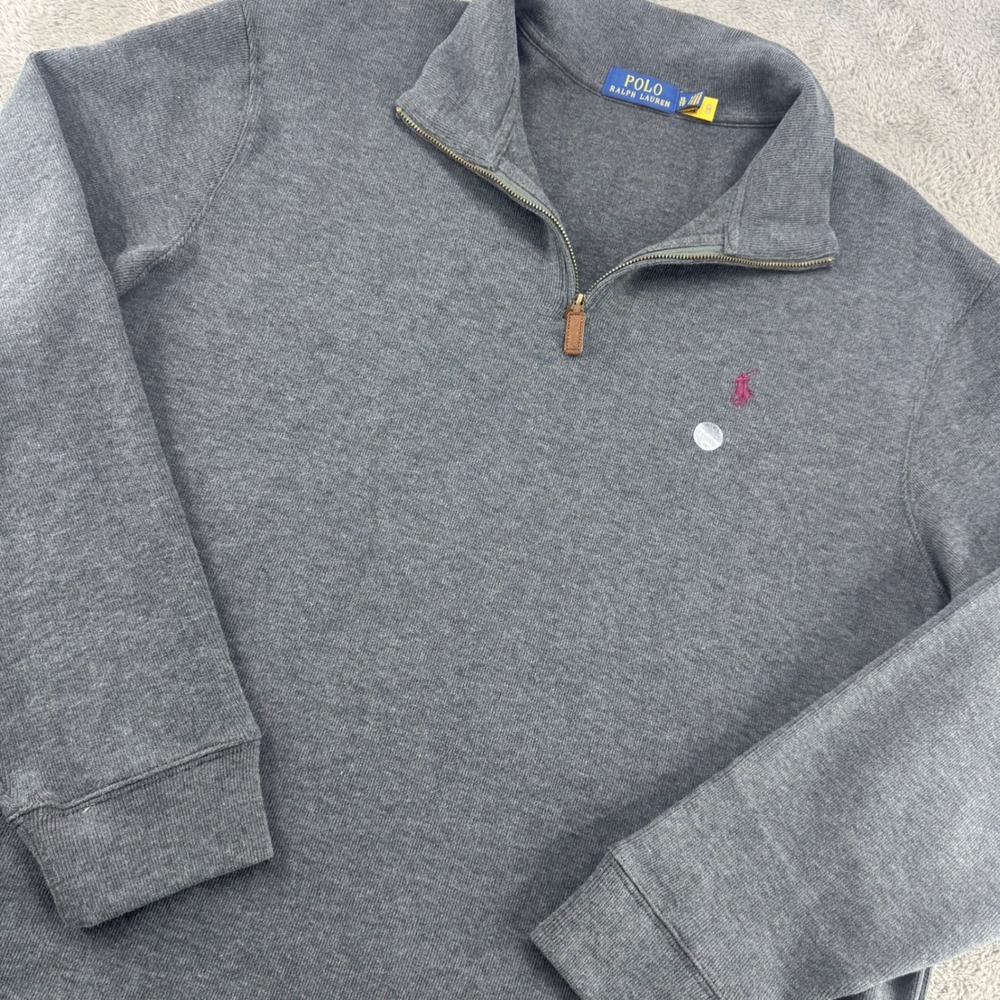 Polo Ralph Lauren Quarter Zip Pullover Mens XL Grey Excellent Cotton Mock Neck